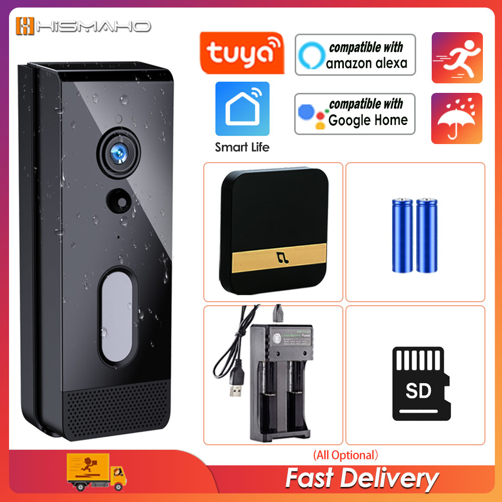 Smart Doorbell Wired - Tuya กริ่งประตู Wi-Fi กล้องกลางแจ้งกันน้ำ IP65วิดีโออินเตอร์คอมไร้สาย1080P กริ่งประตูสมาร์ทโฮม