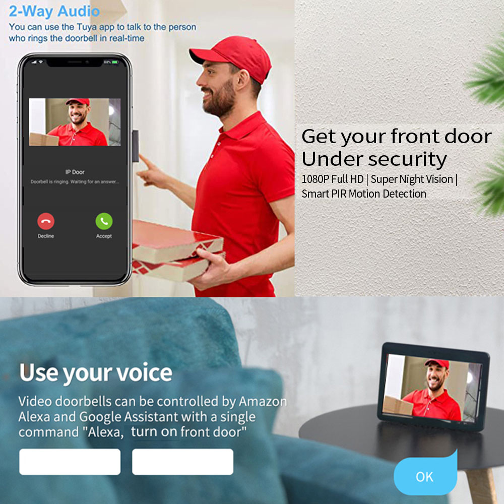 1080P 7 นิ้ว WiFi Video Interc - Smart Doorbell Wired บทวิจารณ์และราคา